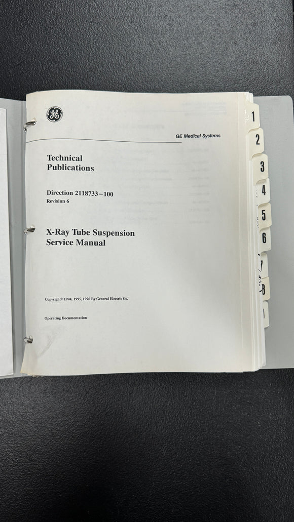 GE X-RAY TUBE SUSPENSION SERVICE MANUAL # 2118733-100